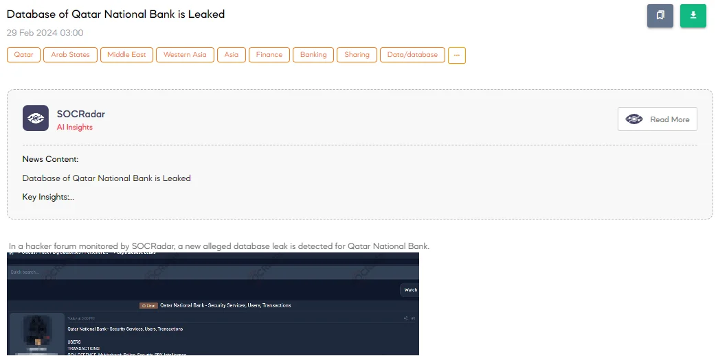 Alleged Database of Qatar National Bank is Leaked