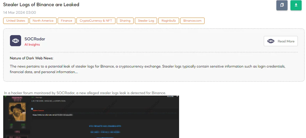 Stealer Logs of Binance are Leaked