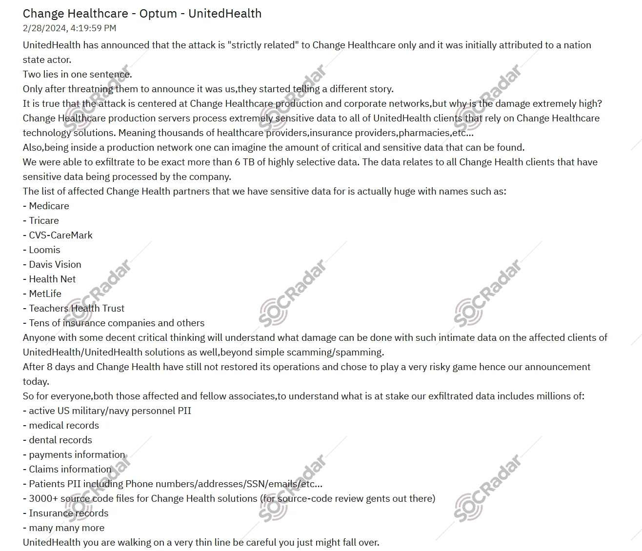 Victim listing of BlackCat Ransomware (SOCRadar Dark Web News)
