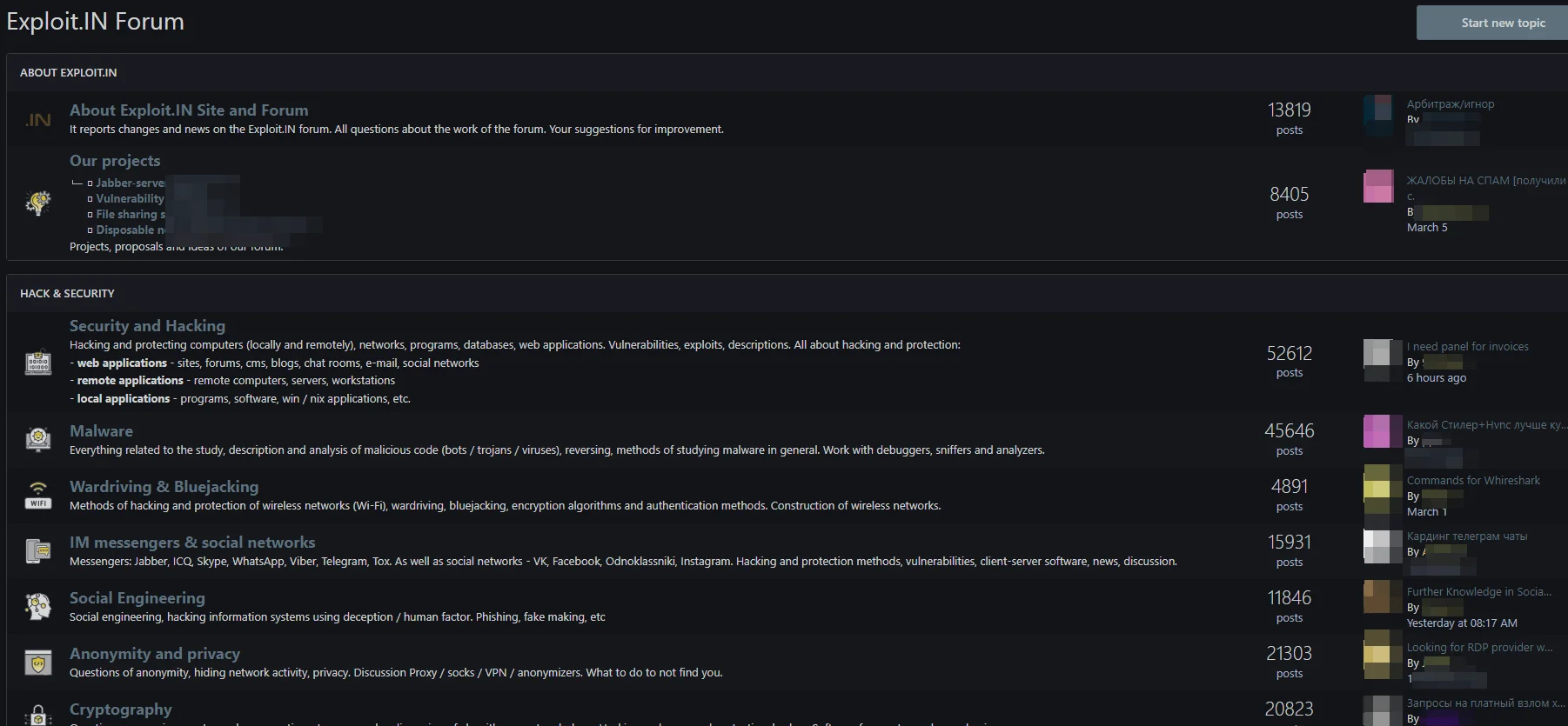 Exploit.in dark web main page