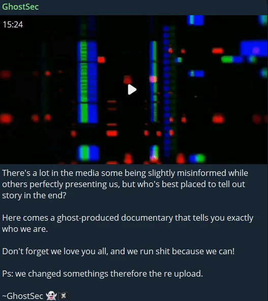 GhostSec also released a video introducing themselves due to recent media attention