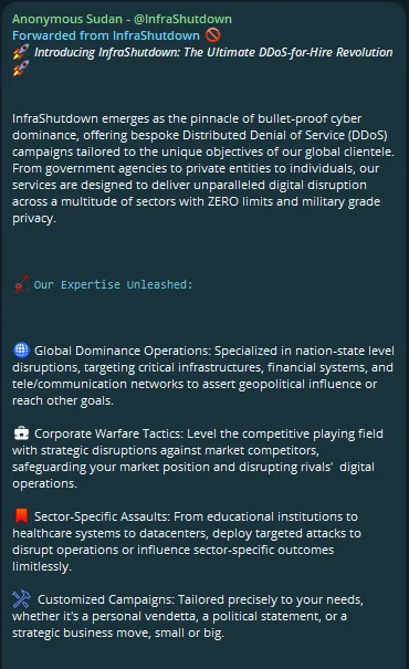 Announcement of InfraShutdown and Anonymous Sudan