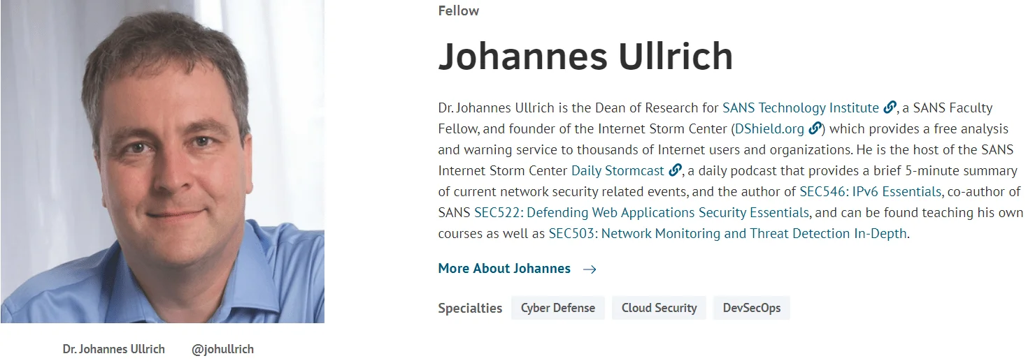 Johannes Ullrich SANS profile