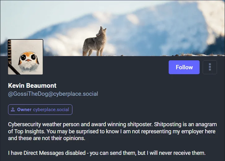 Kevin Beaumont Mastodon profile