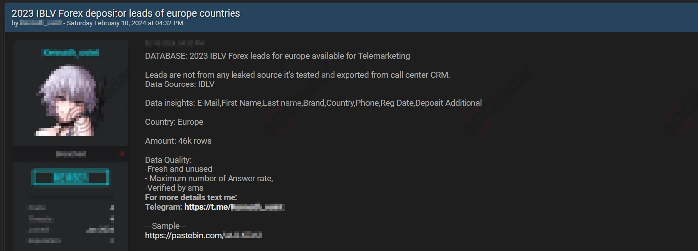 Threat actor sharing the sample data on paste site