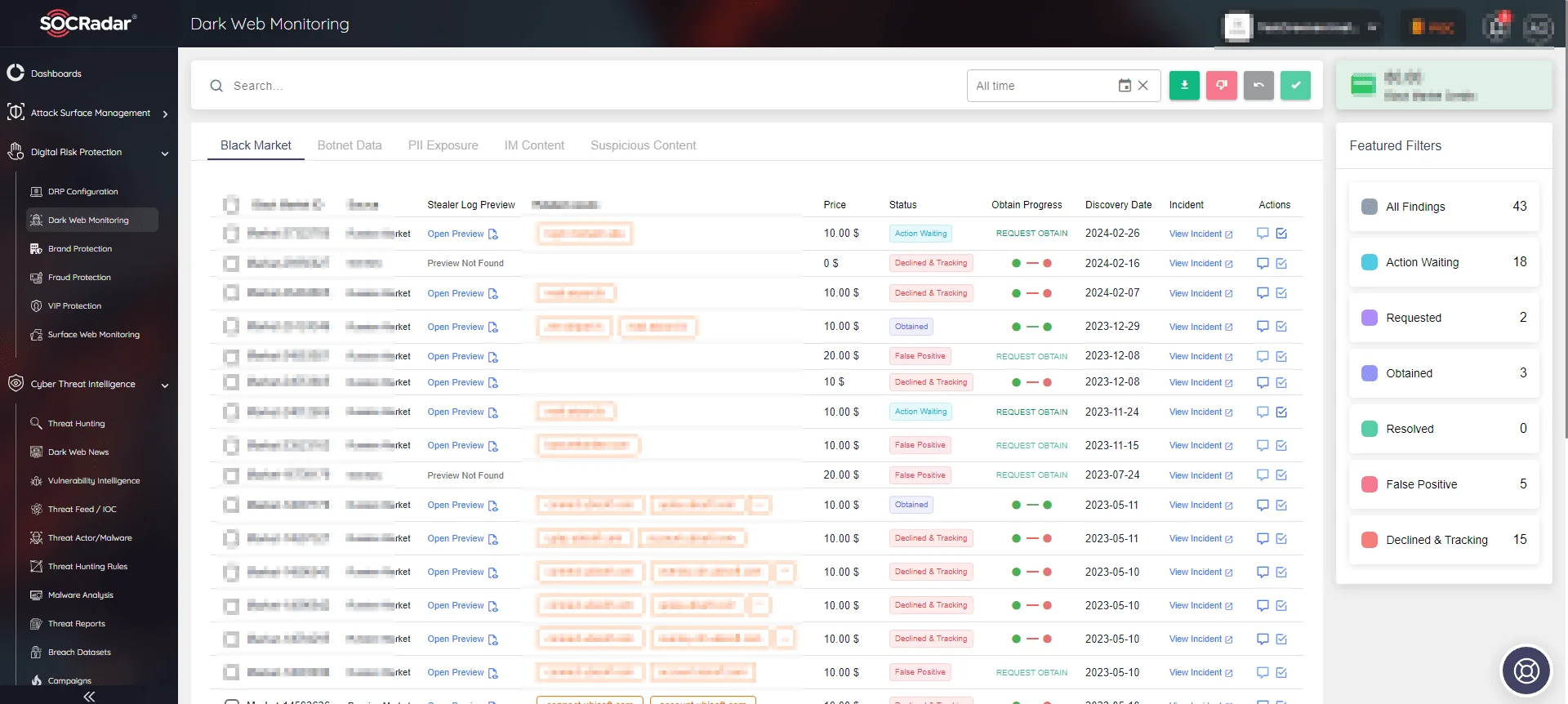 SOCRadar Dark Web Monitoring