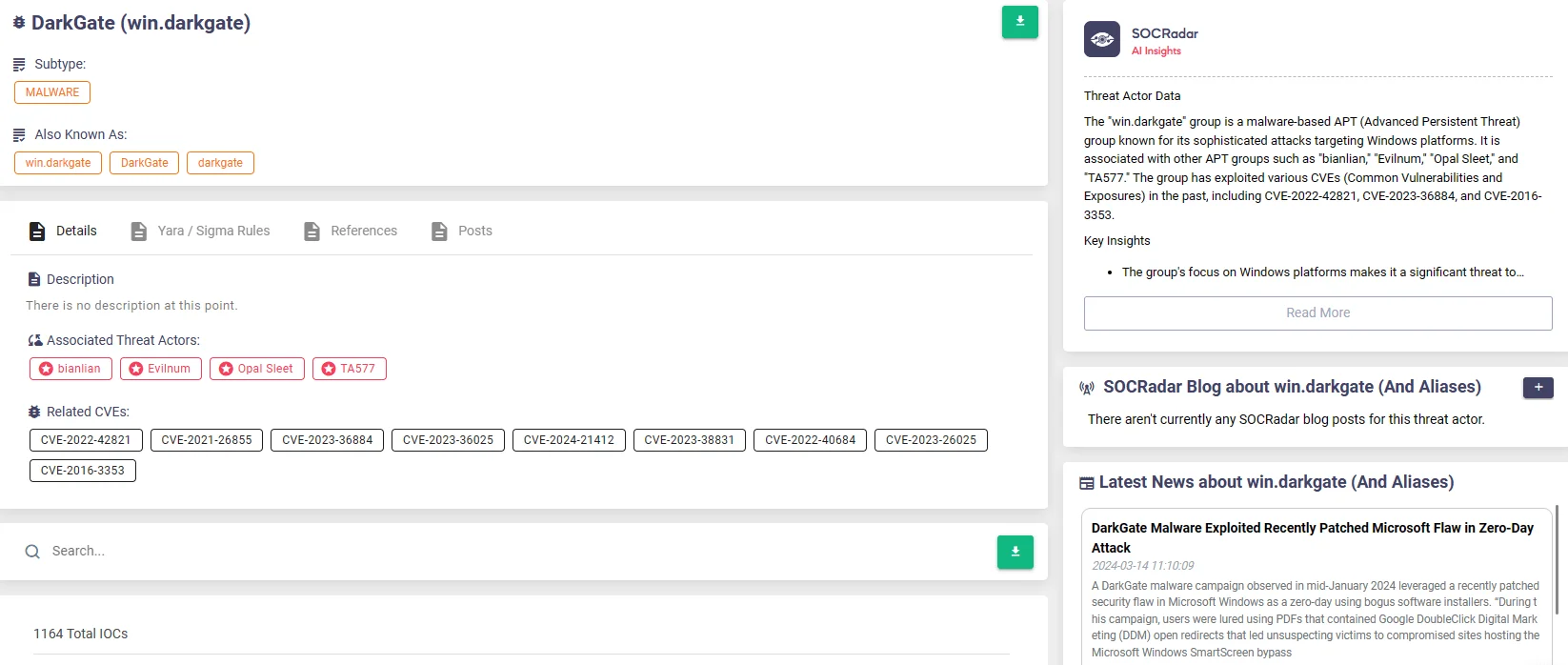 DarkGate Malware, SOCRadar Threat Actors/Malware page
