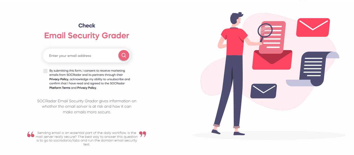 Email Security Grader, a free service on SOCRadar Labs