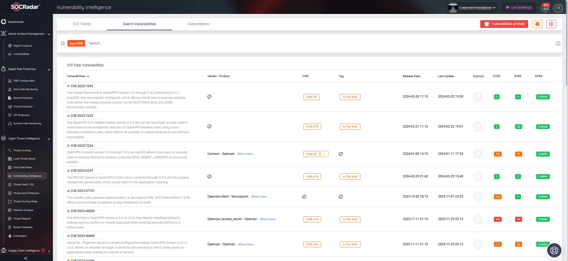 SOCRadar Vulnerability Intelligence