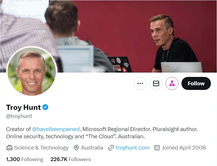 Troy Hunt (X) profile