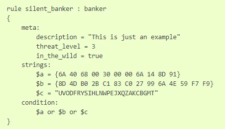 An example rule (YARA by VirusTotal)