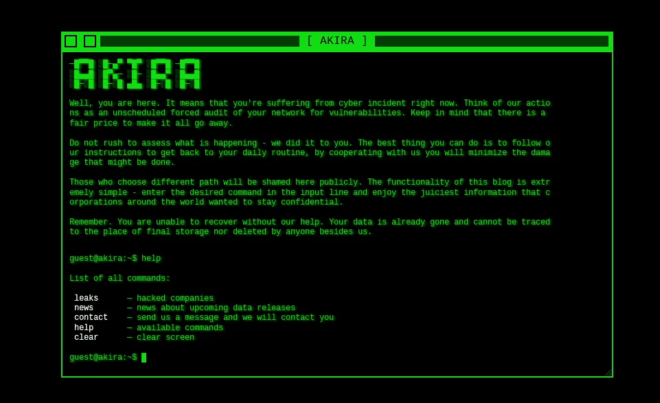 Akira Ransomware Note (Source: Truesec)