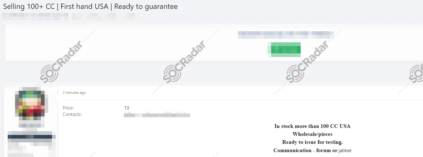 As usual, stolen credit cards are on sale
