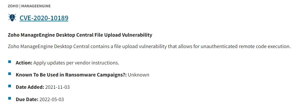 Known Exploited Vulnerabilities Catalog by CISA