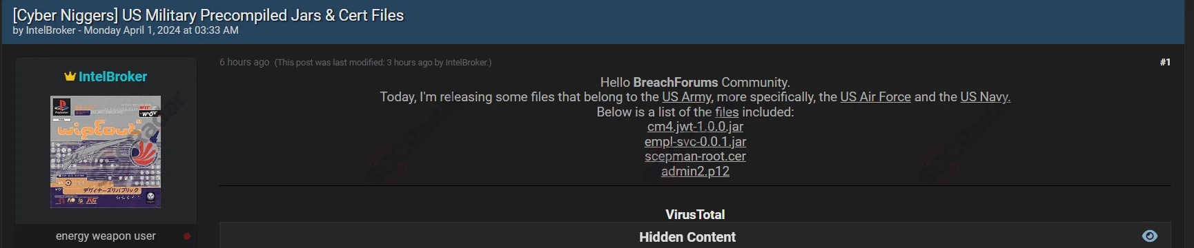 CyberNiggers’ post about alleged files