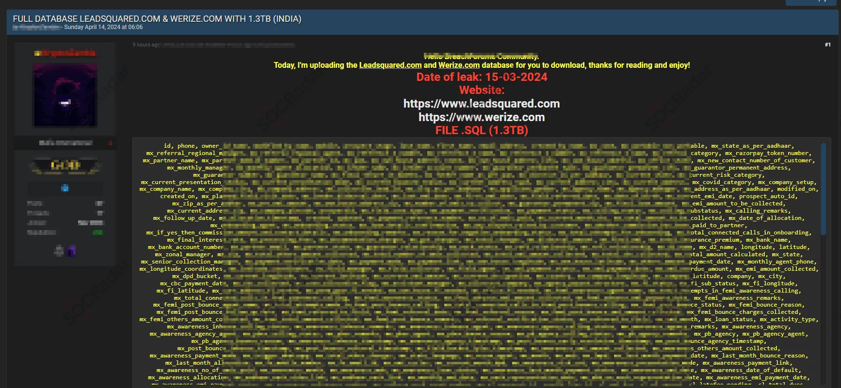 Customer Databases of LeadSquared and WeRize are Leaked