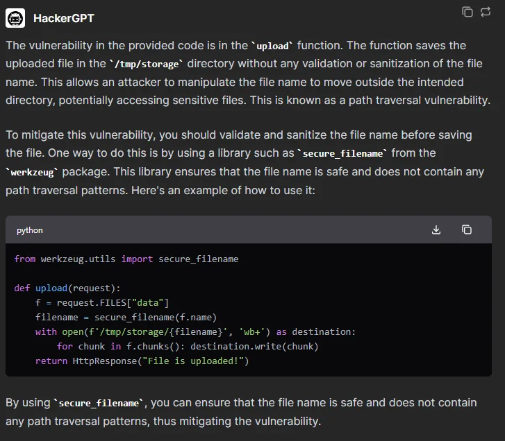 HackerGPT’s answer