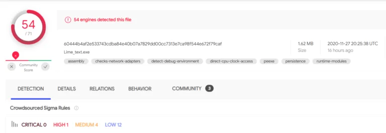 Evaluation of the VenomRAT Sample (VirusTotal)