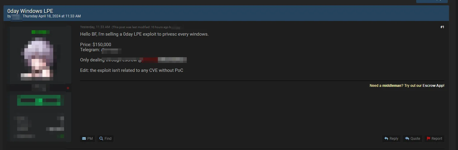 Windows LPE Exploit for $150,000