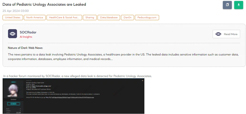 Data of Pediatric Urology Associates are Leaked