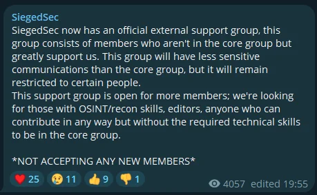 SiegedSec announces new group
