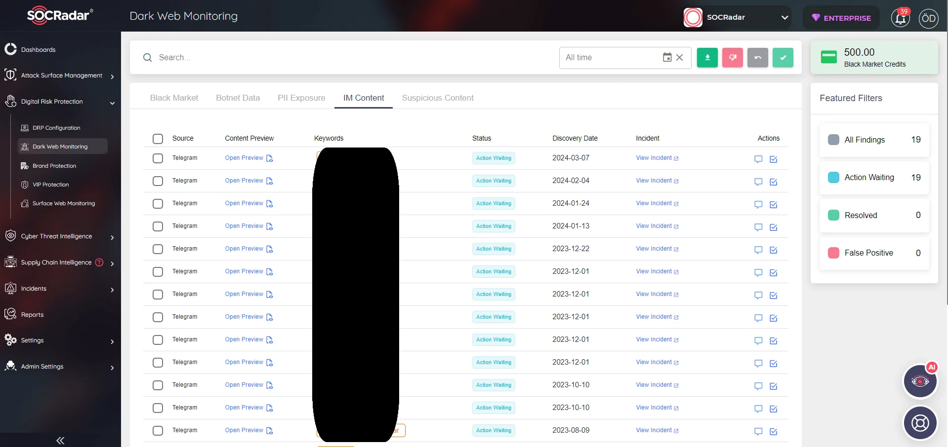 SOCRadar Dark Web Monitoring