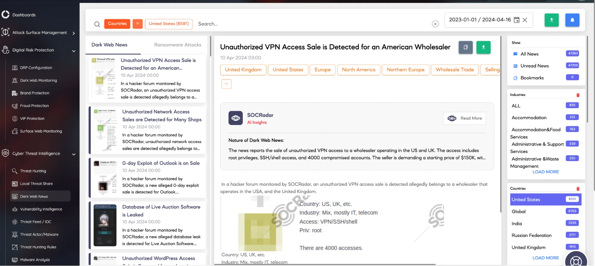 SOCRadar Dark Web News module