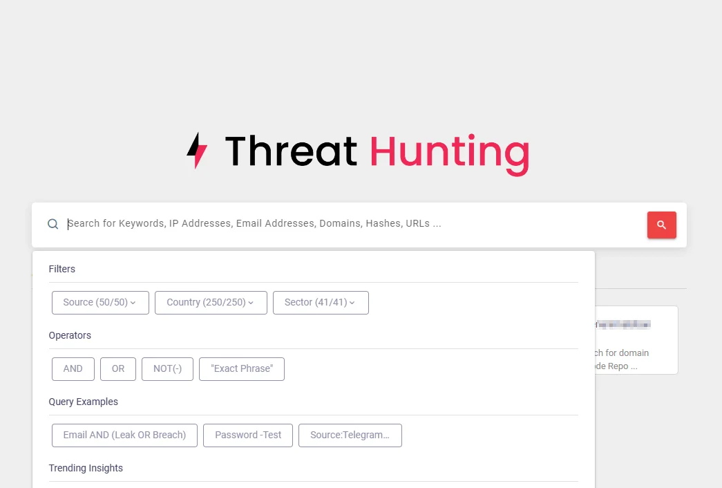 SOCRadar’s Threat Hunting page 