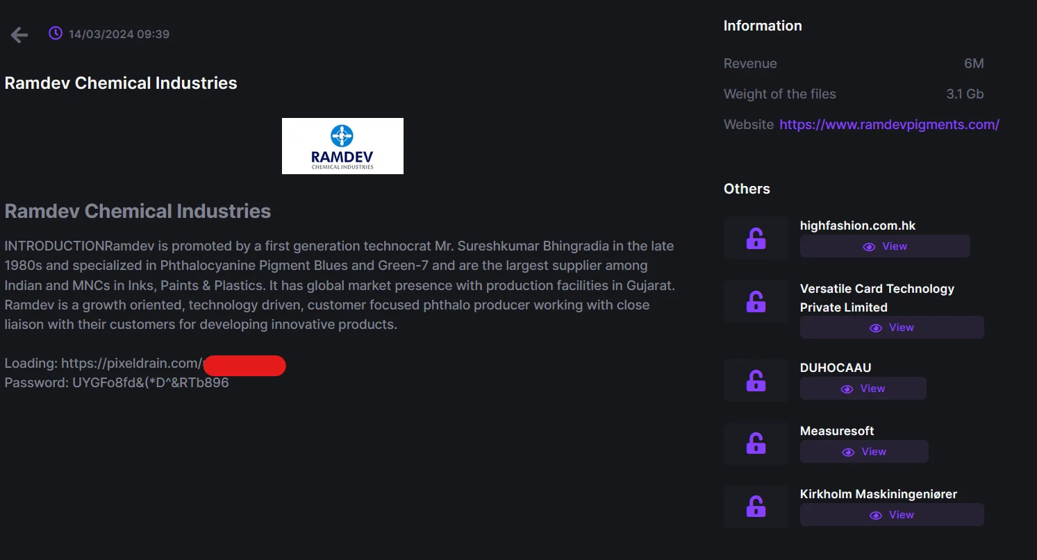 A recent victim listing by Mallox