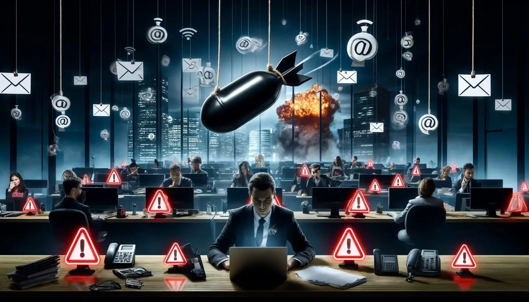 An AI illustration of the fake email and call campaign related to Black Basta, FIN7