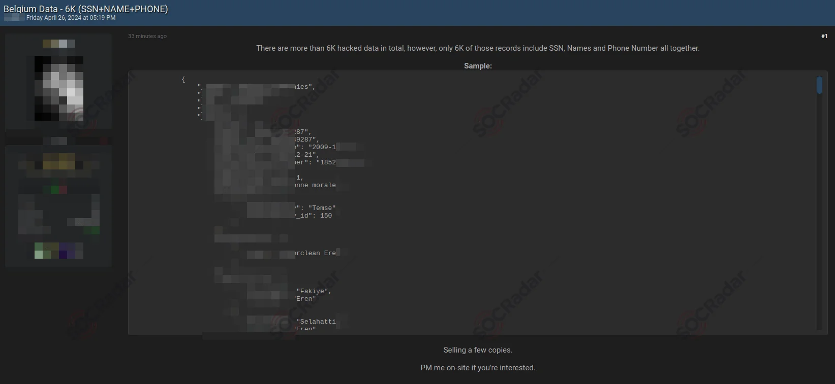 In a hacker forum monitored by SOCRadar, a new alleged data leak is detected for Belgian citizens