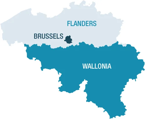 Belgium is divided into three regions. Flanders, Wallonia, and Brussels