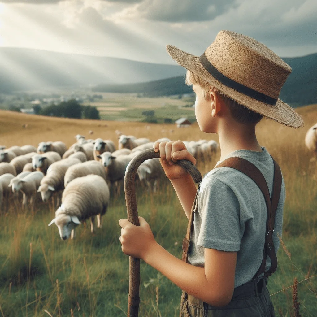 Visual illustrating the story of The Boy Who Cried Wolf (Dall-E)