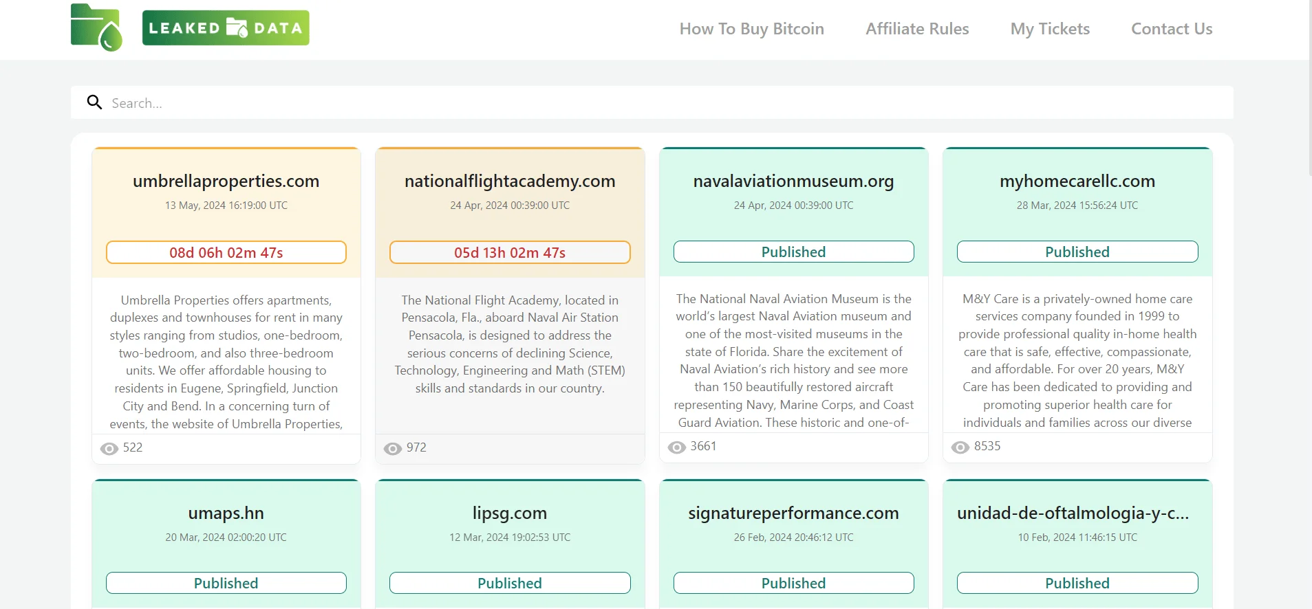 Dashboard of Dispossessor’s surface web leak site
