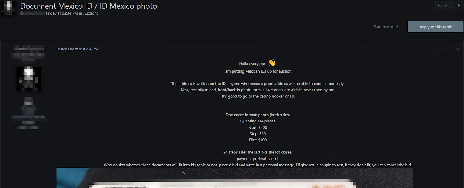 SOCRadar has detected a threat actor claiming to sell images of ID cards belonging to Mexican citizens