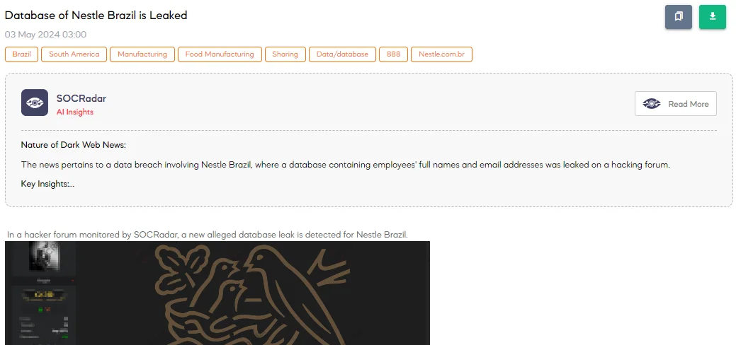 Database of Nestle Brazil is Leaked