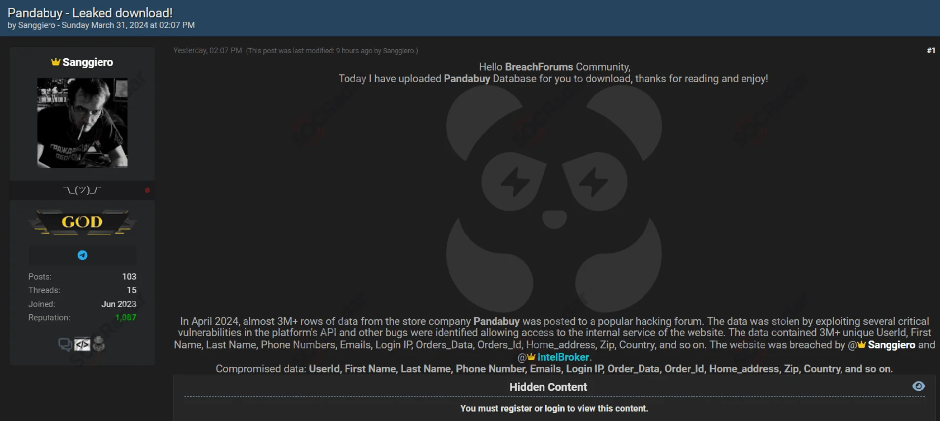 Threat actor’s post (SOCRadar Dark Web News)