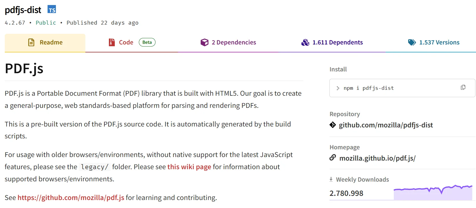 PDF.js (pdjs-dist) on NPM