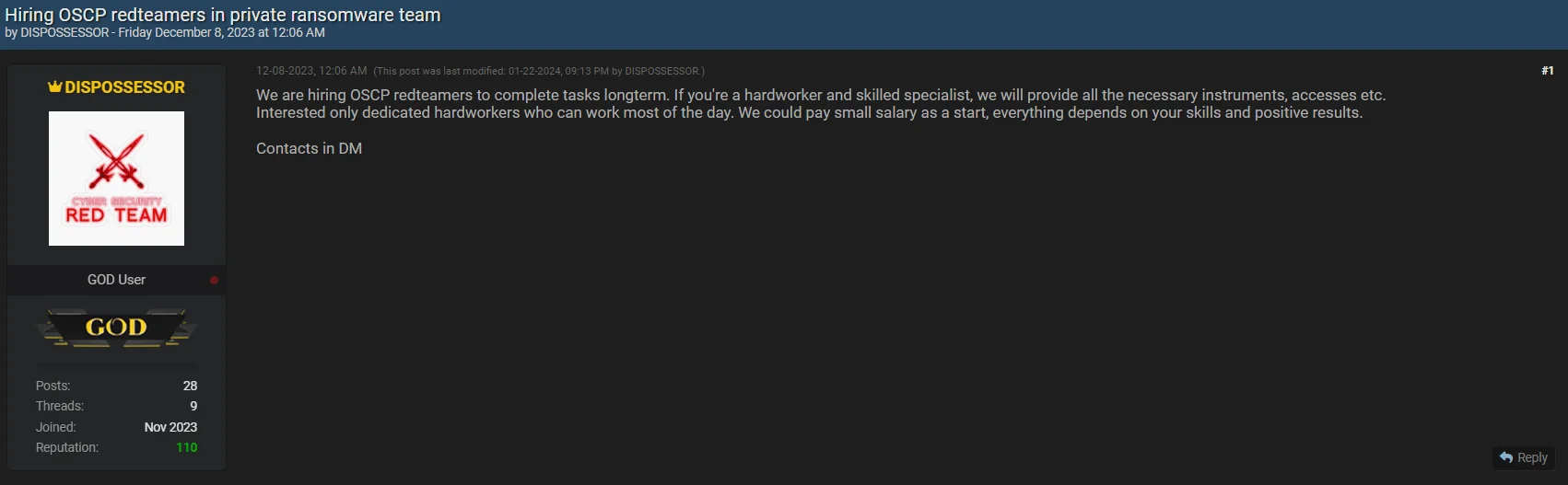 Group was looking for red teamers in late 2023