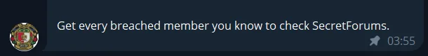 Pinned message on SecretForums’ Telegram