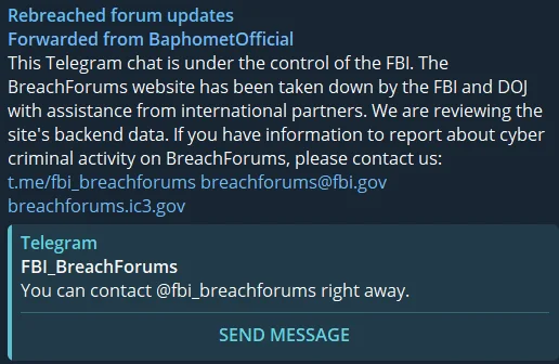 Telegram post about the seizure