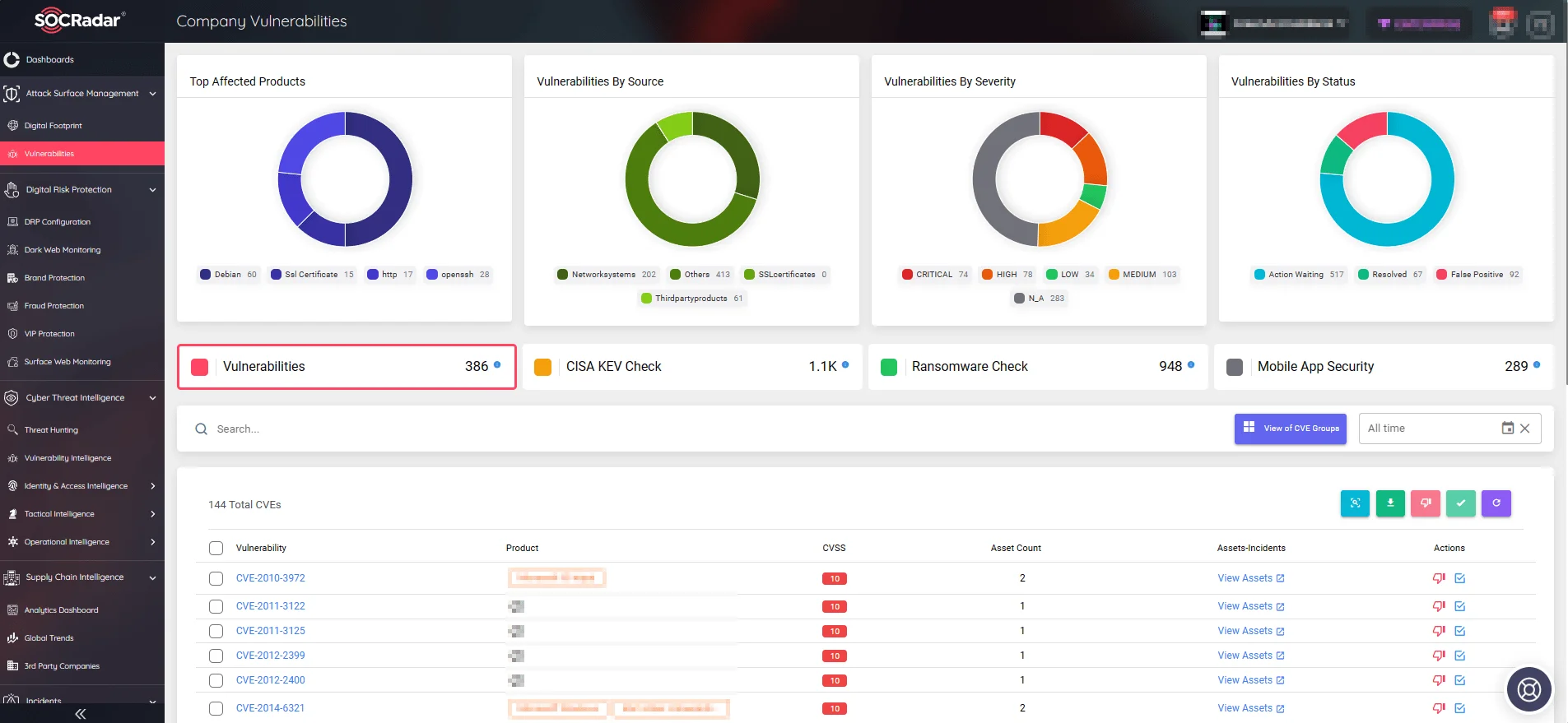 Track company vulnerabilities and take quick actions through the ASM module (SOCRadar)
