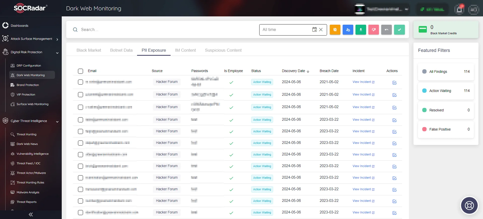 Dark Web Monitoring (SOCRadar’s Digital Risk Protection module)