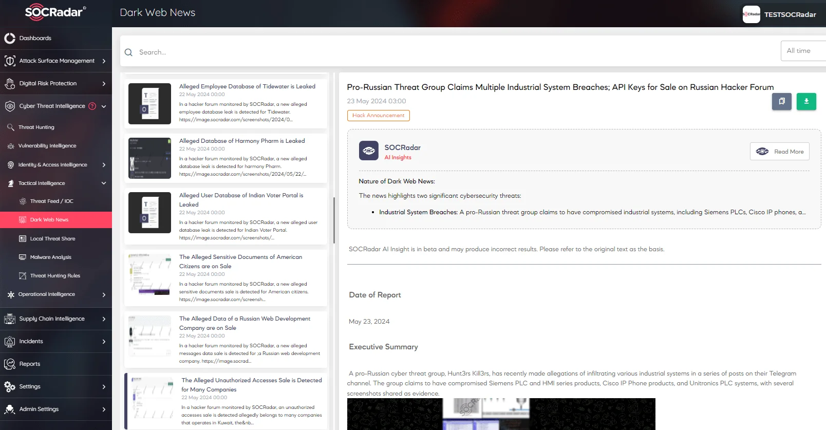 SOCRadar, Dark Web News