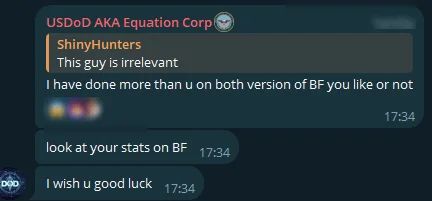 Telegram messages from USDoD and ShinyHunters