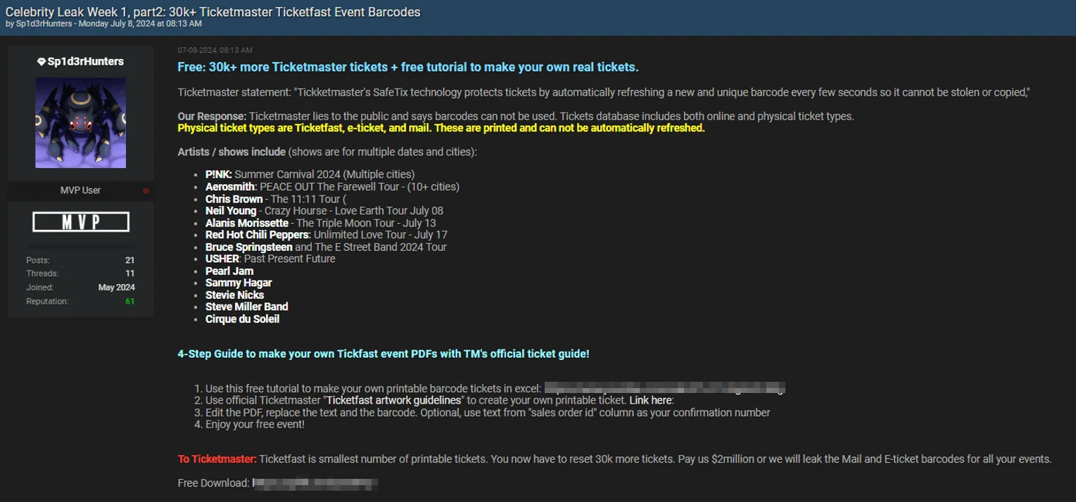 TicketMaster TicketFast event barcodes leak post