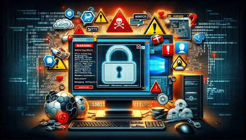 An AI illustration of the malvertising campaign using PuTTy and WinSCP