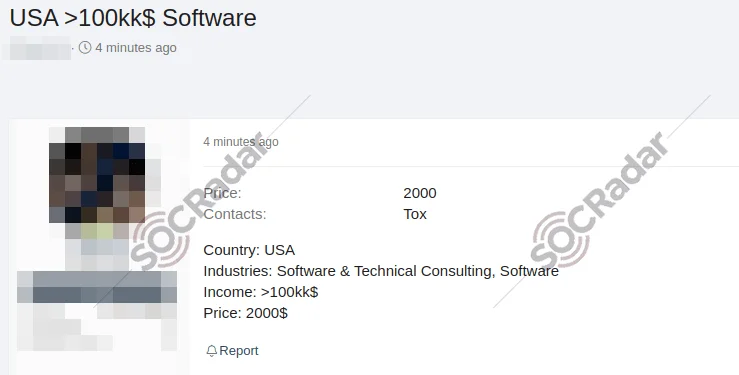 The Alleged Unauthorized Network Access Sale is Detected for an American Software Company