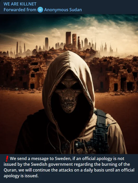 A message of Anonymous Sudan forwarded by pro-Russian KillNet