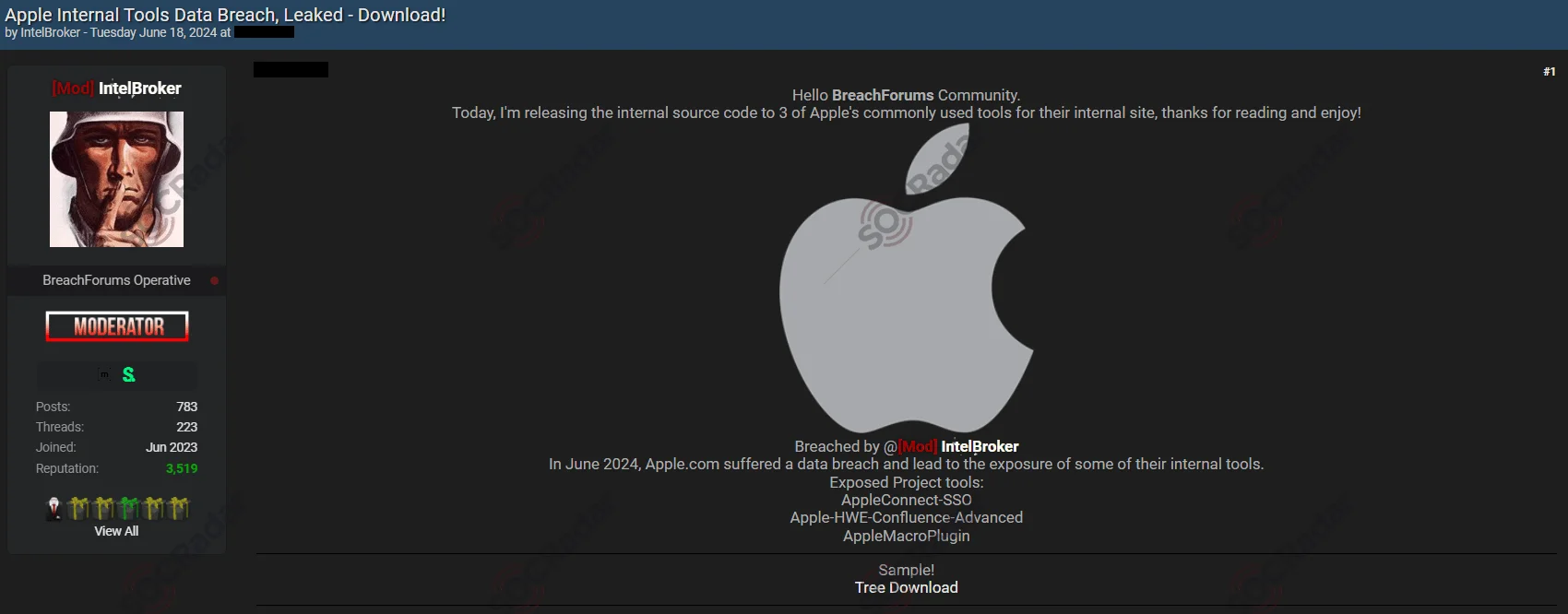 The Alleged Database of Apple is on Sale